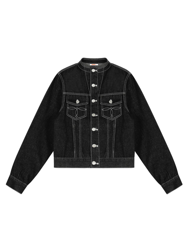 BAKYARDER Vintage Deconstructed Stand Collar Loose Denim Jacket