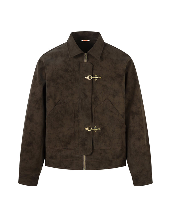 BAKYARDER Vintage Deconstructed Toggle Cropped Suede Jacket