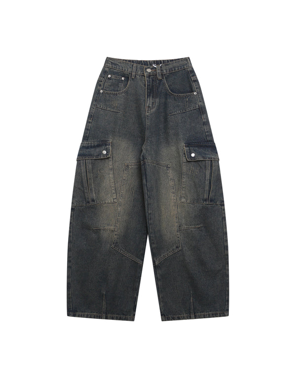 BAKYARDER Vintage Deconstructed Washed Utility Barrel Jeans
