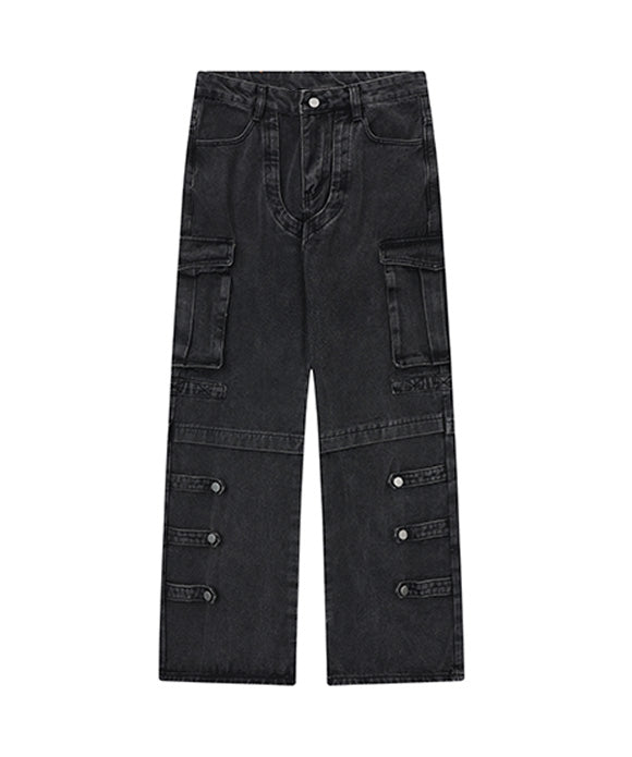 BAKYARDER Vintage Distressed Multi-Pocket Cargo Denim Jeans