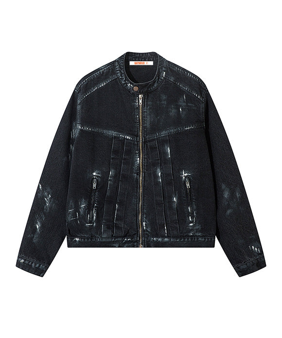 BAKYARDER Vintage Distressed Paint-Splattered Denim Jacket