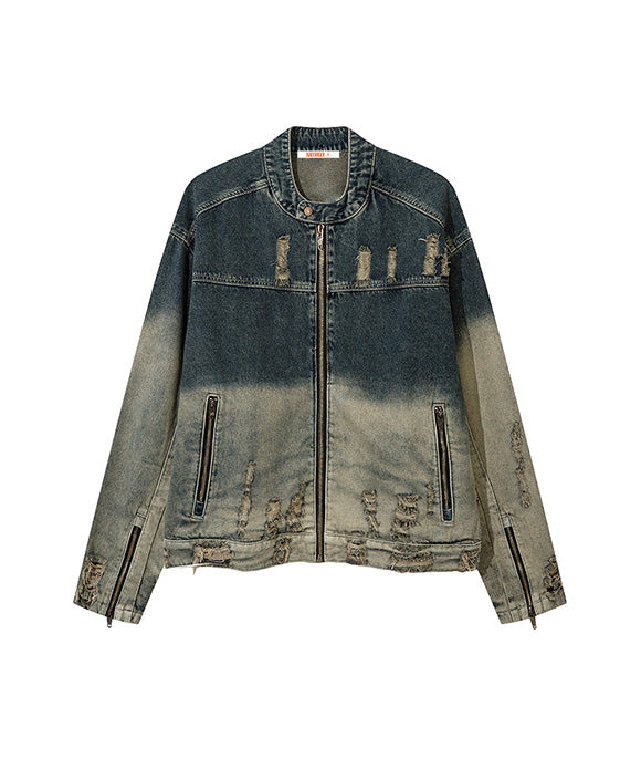 BAKYARDER Vintage Distressed Ripped Denim Jacket