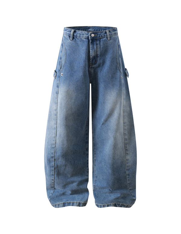 BAKYARDER Vintage Distressed Washed Barrel-Leg Jeans