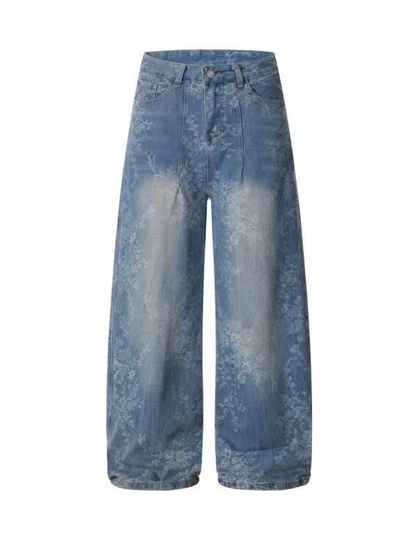 BAKYARDER Vintage Floral Jacquard Wide-Leg Jeans