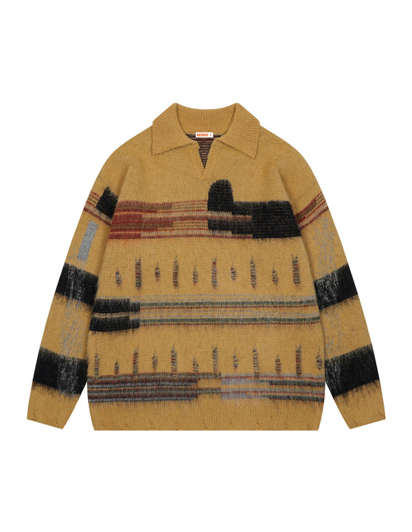 BAKYARDER Vintage Gradient Colorblock Lapel Sweater