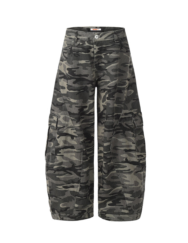 BAKYARDER Vintage Hip-Hop Wide-Leg Camouflage Barrel Pants