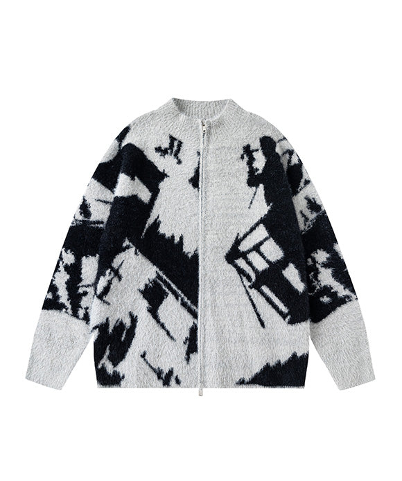 BAKYARDER Vintage Jacquard Cardigan Sweater