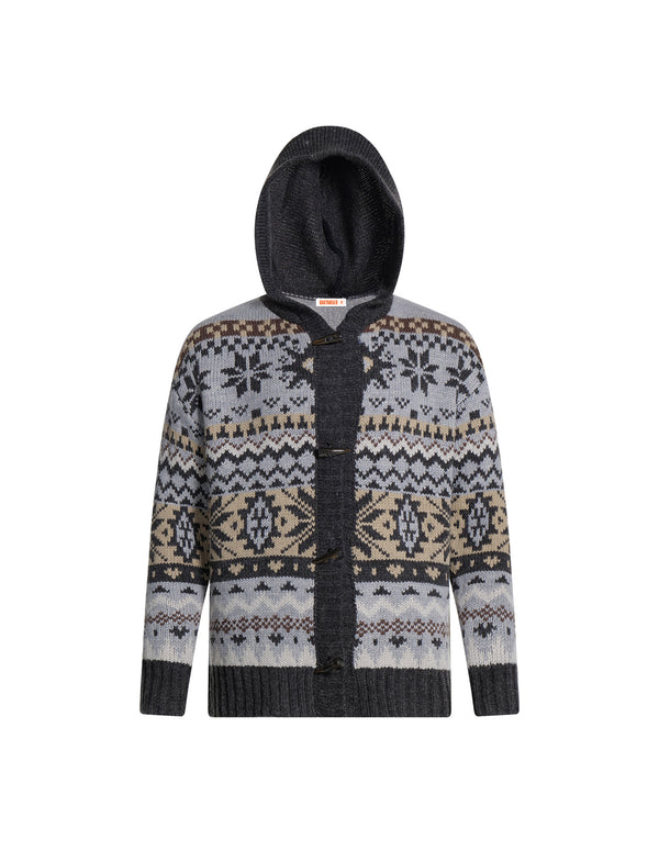 Cardigan con cappuccio in jacquard vintage BAKYARDER con bottoni a pressione