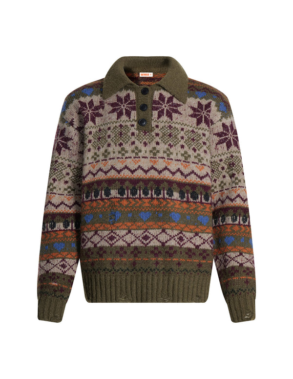 BAKYARDER Vintage Jacquard Polo Neck Pullover Sweater