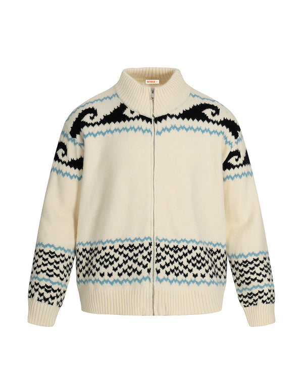 BAKYARDER Vintage Jacquard Zip-Up Knit Cardigan