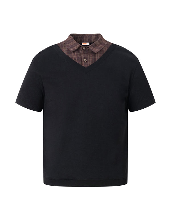 BAKYARDER Vintage Layered-Look Plaid Tee