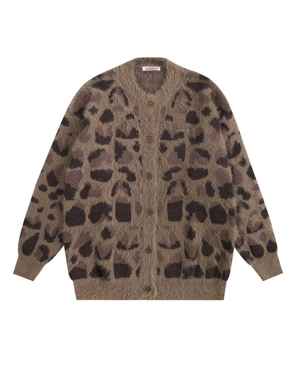 BAKYARDER Vintage Leopard Jacquard Cardigan Sweater