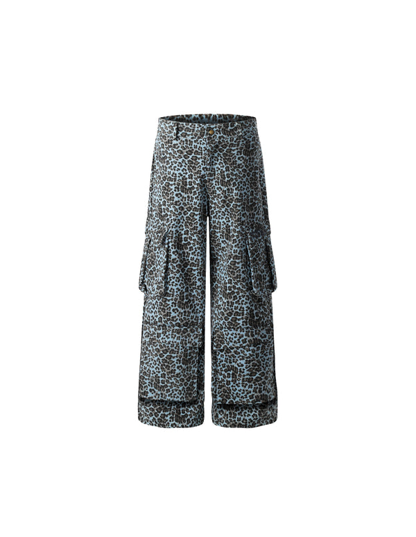 BAKYARDER Vintage Multi-Pocket Blue Leopard Cargo Pants