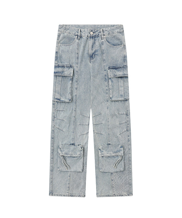 BAKYARDER Vintage Multi-Pocket Cargo Denim Jeans