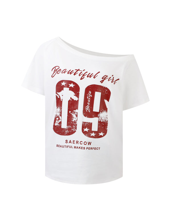 BAKYARDER Vintage Number Print One-Shoulder Tee