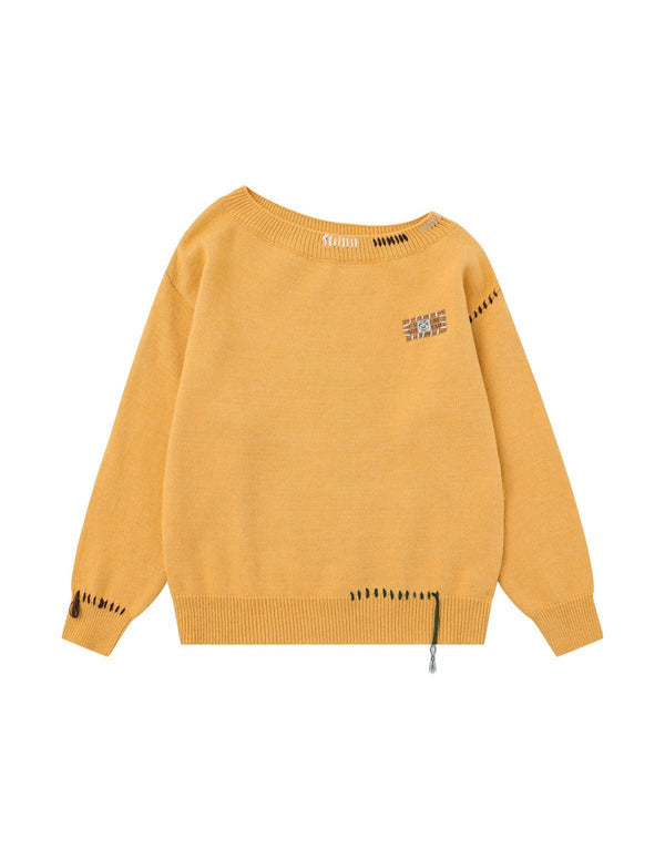 BAKYARDER Vintage Off-Shoulder-Strickpullover mit Quaste