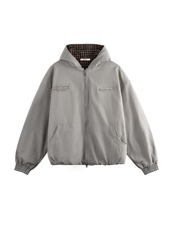 BAKYARDER Vintage-Cargojacke mit Kapuze und Karomuster und Stickerei