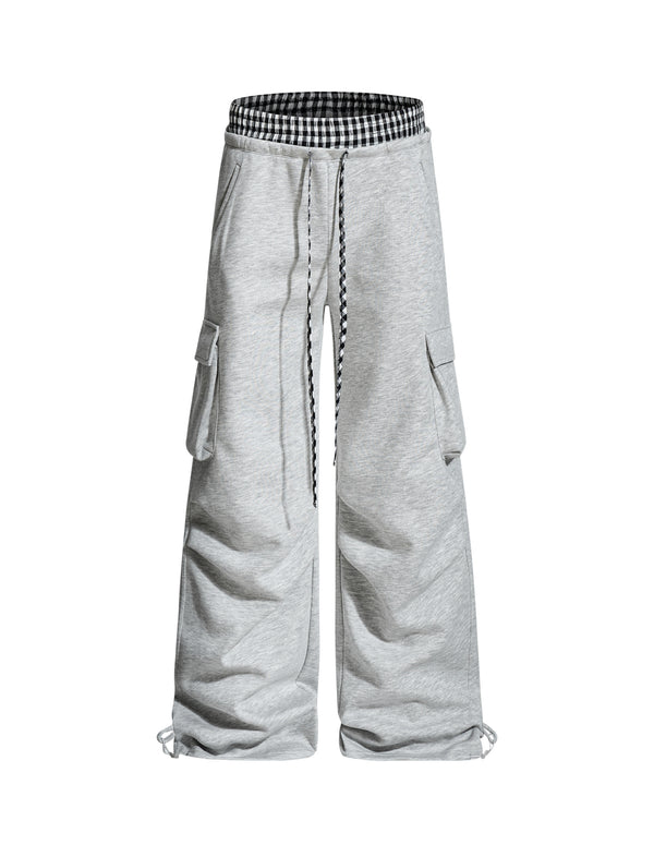 BAKYARDER Vintage Plaid Patchwork Barrel Sweatpants