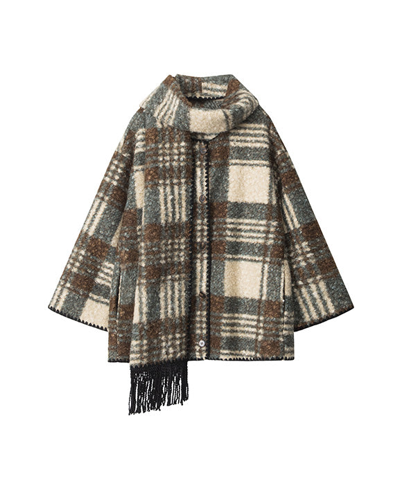 BAKYARDER Vintage Plaid Scarf Coat