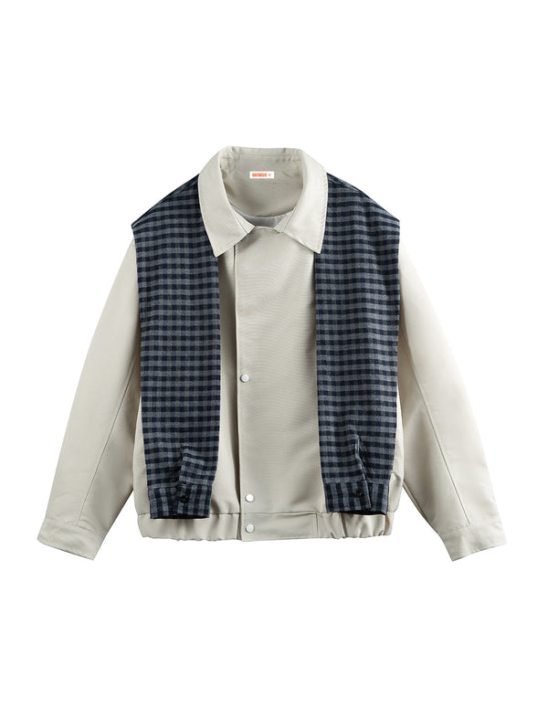 BAKYARDER Vintage Karierte Schalkragen-Arbeitsjacke mit Kontrast