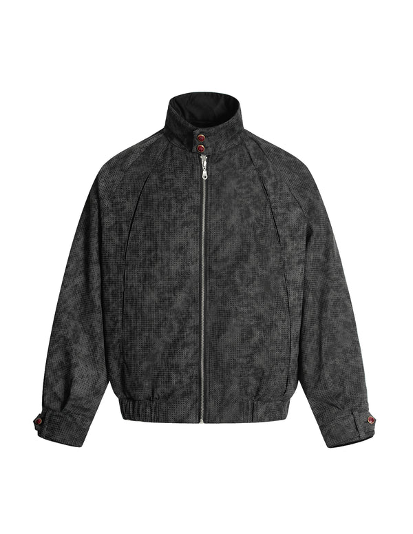 BAKYARDER Vintage Plaid Tie-Dye Stand Collar Jacket