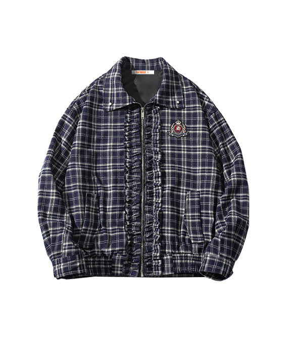 BAKYARDER Vintage Plaid Turn-Down Collar Jacket