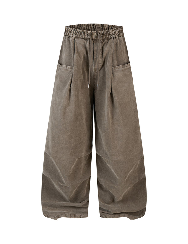 BAKYARDER Vintage Pleated Washed Utility Barrel Wide-Leg Pants