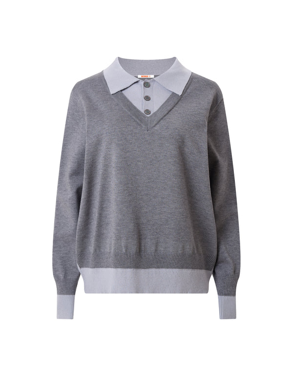 BAKYARDER Vintage Preppy Style Faux-Layered Lapel Pullover Sweater