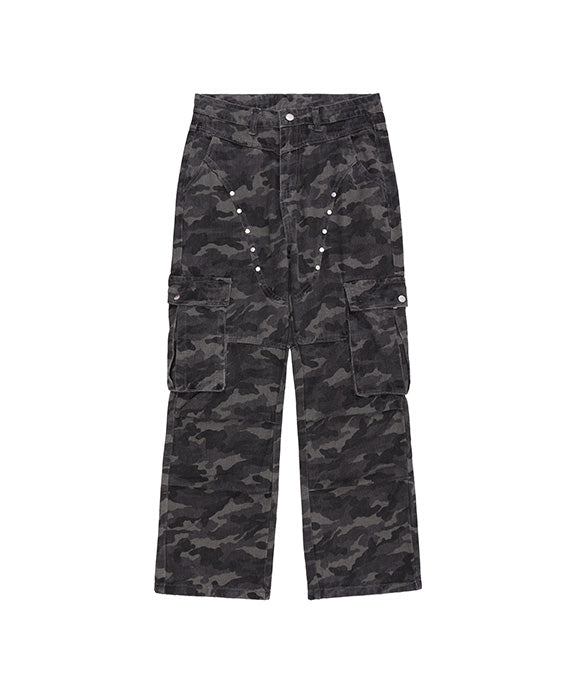 BAKYARDER Vintage Rivet Multi-Pocket Camouflage Cargo Pants