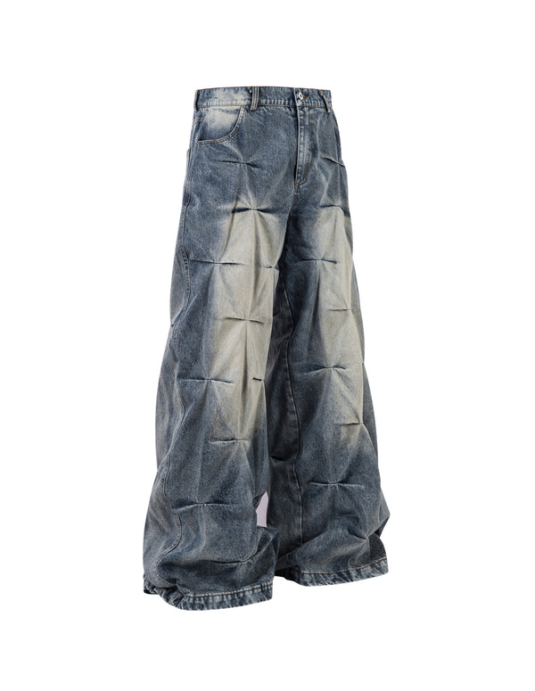 BAKYARDER Vintage Ruched Distressed Denim Jeans