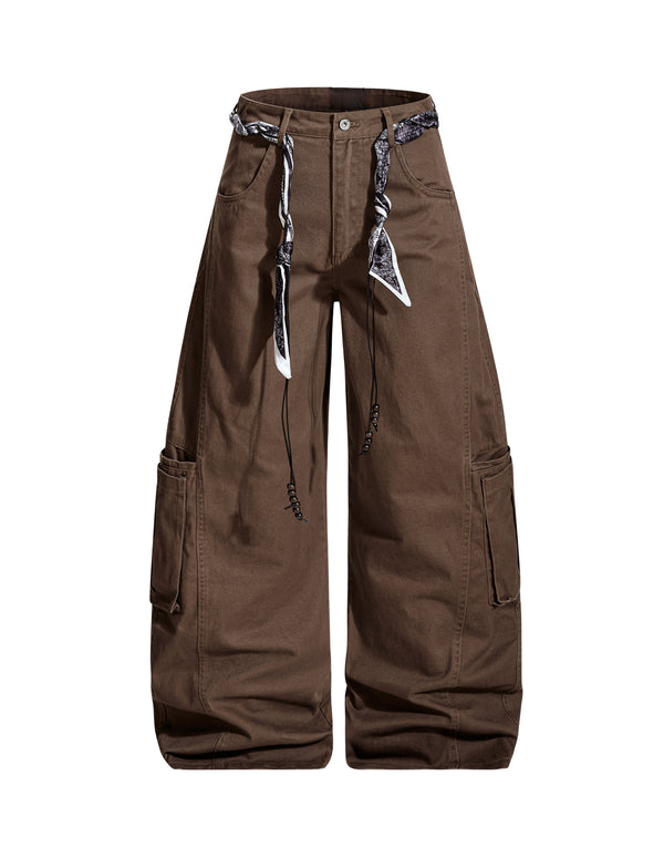BAKYARDER Vintage Scarf-Belted Barrel Utility Pants