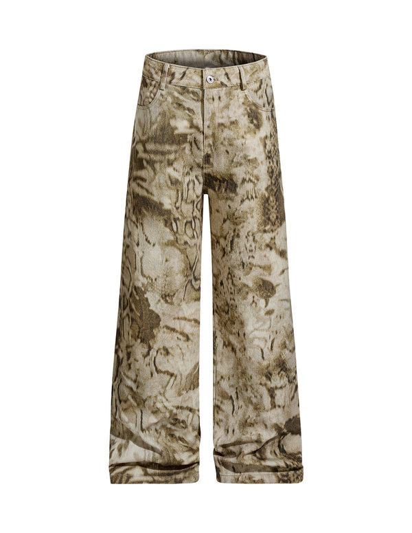 BAKYARDER Vintage Snake Print Camo Tie-Dye Wide-Leg Jeans