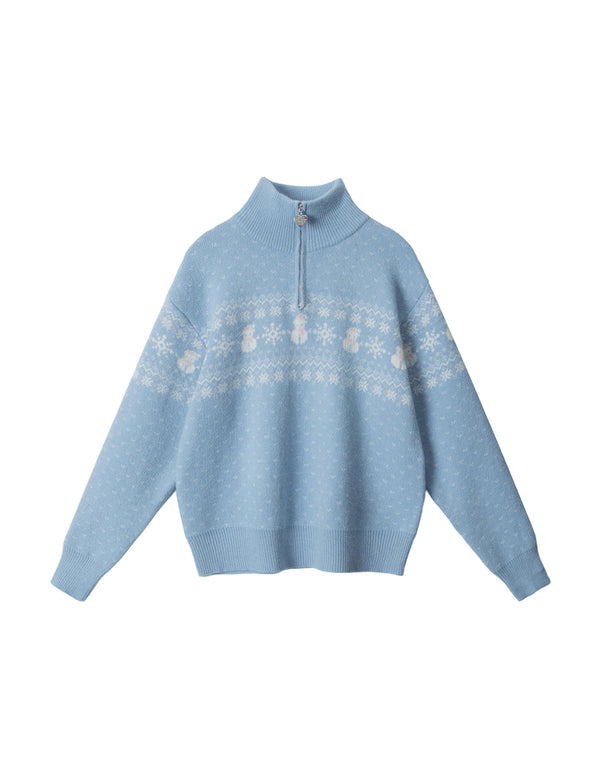 BAKYARDER Vintage Snowman Half-Zip Stand Collar Sweater