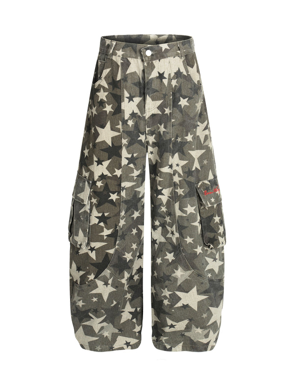 BAKYARDER Vintage Star Camo Cargo Barrel Pants