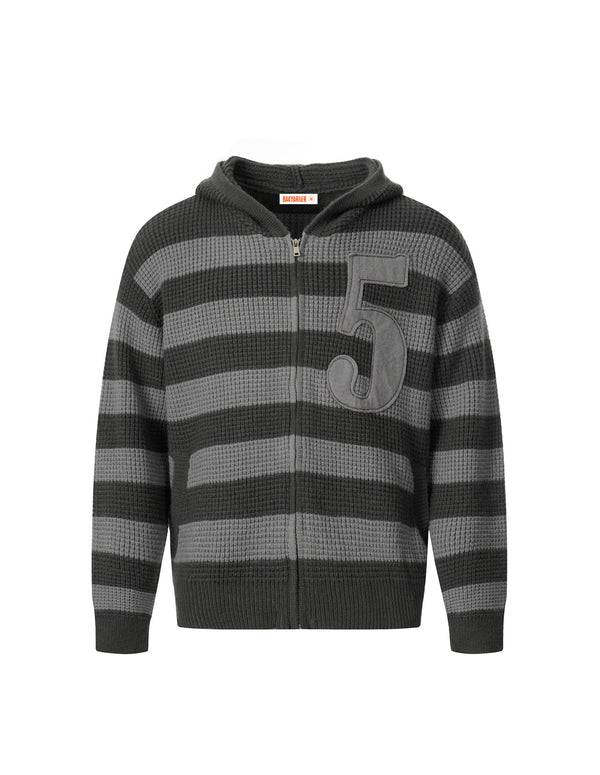 BAKYARDER Vintage Striped Appliqué Embroidered Hooded Zip-Up Cardigan