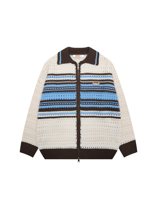 BAKYARDER Vintage Striped Color-Block Cardigan Sweater