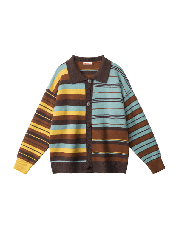 BAKYARDER Vintage Striped Contrast-Color Lapel Cardigan Sweater