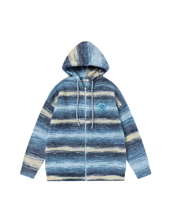 BAKYARDER Vintage Striped Hoodie Zip-Up Cardigan Sweater