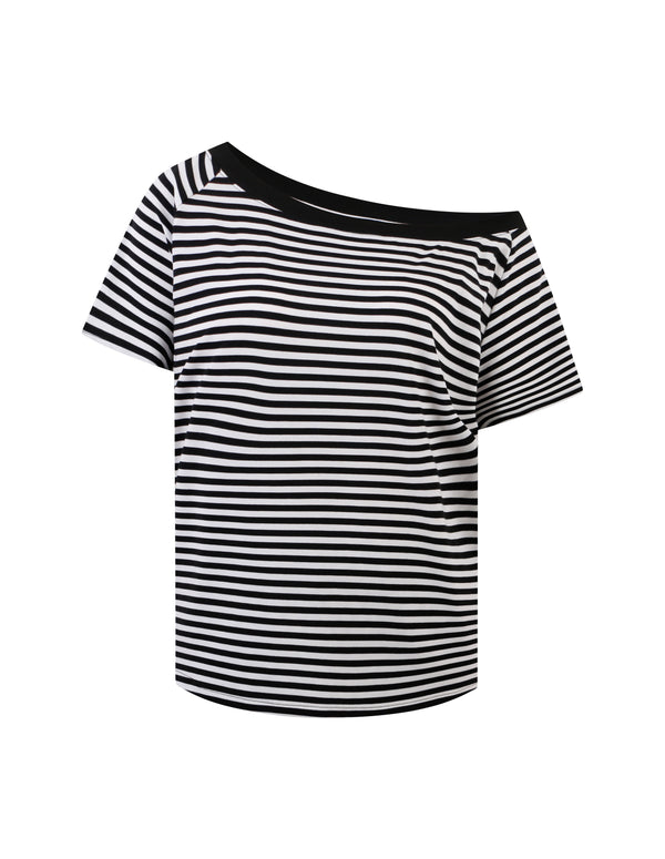BAKYARDER Vintage Striped One-Shoulder Tee