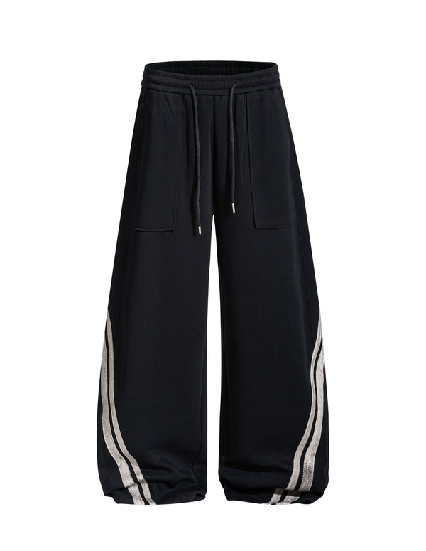 BAKYARDER Vintage Striped Wide-Leg Drawstring Barrel Sweatpants
