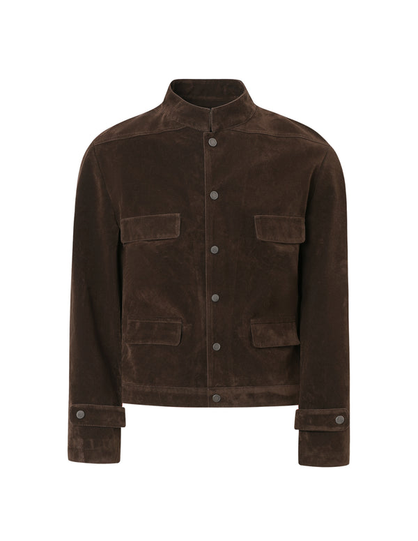 BAKYARDER Vintage Suede Multi-Pocket Stand Collar Jacket
