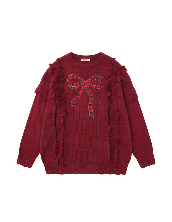 BAKYARDER Vintage Tassel Bow Pullover Sweater