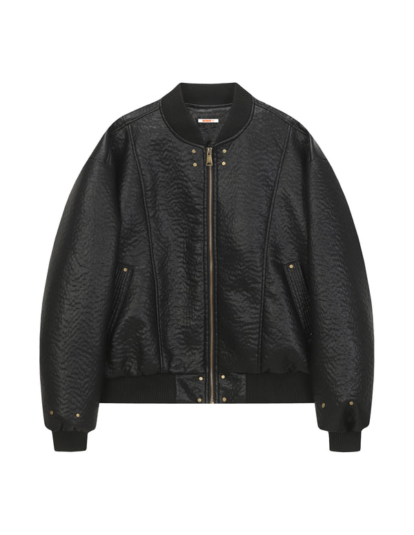 BAKYARDER Vintage Textured Baseball Biker Leather Jacket