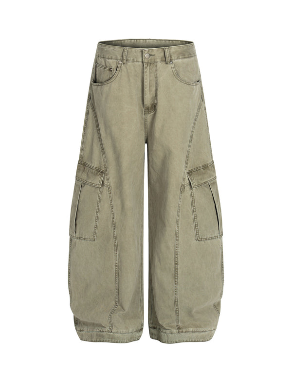 BAKYARDER Vintage Washed Deconstructed Barrel Cargo Pants