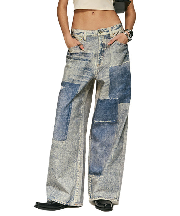 BAKYARDER Vintage Washed Digital Print Jeans