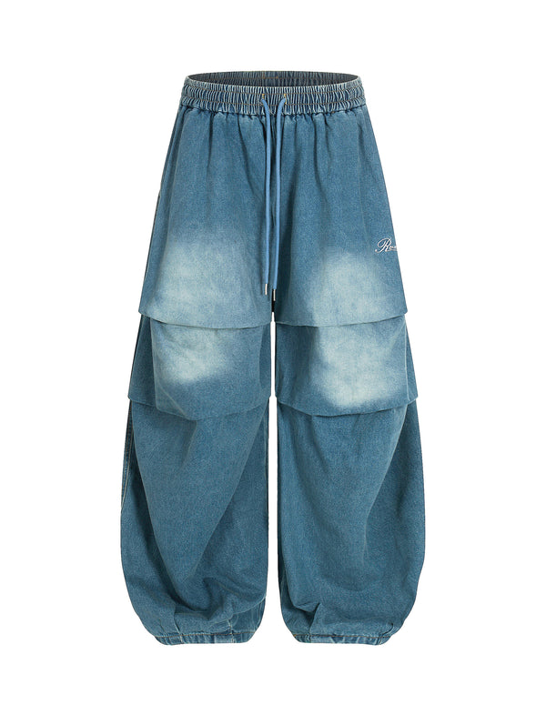 BAKYARDER Vintage Washed Embroidered Crinkled Barrel Jeans