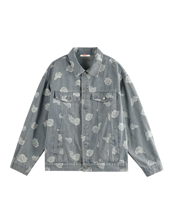 BAKYARDER Vintage Washed Bestickte Jeansjacke mit Umlegekragen