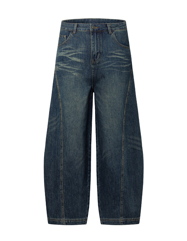 BAKYARDER Vintage Washed High-Waisted Wide-Leg Barrel Jeans