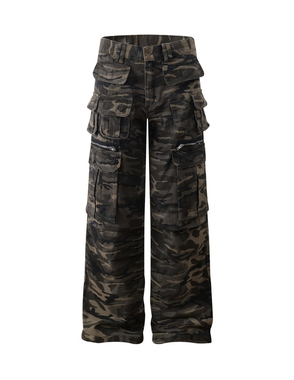 BAKYARDER Vintage Washed Multi-Pocket Camo Cargo Pants