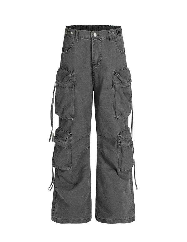 BAKYARDER Vintage Washed Multi-Pocket Cargo Jeans